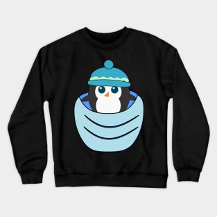 Cute penguin in a blue pocket Crewneck Sweatshirt